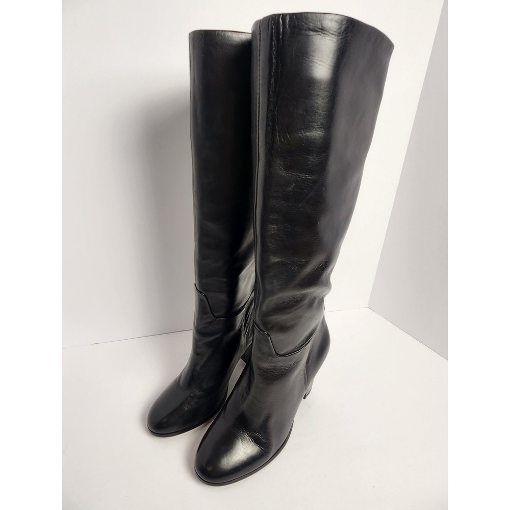 Lord & Taylor Women's Elegant Leather Dressy Block Heel Boots Black Size 6.5